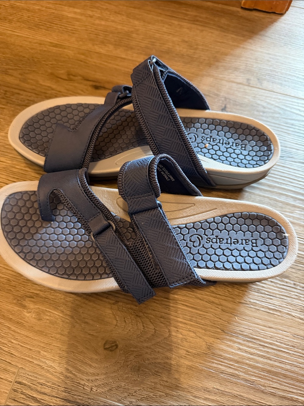BareTraps Men's Navy and Tan Slide Sandals with Adjustable Straps